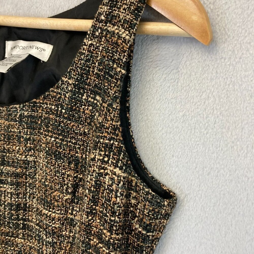 Vintage Newport News Tweed Sheath Dress Size 4 Knee Length Brown Lace Trim Retro - Picture 7 of 14